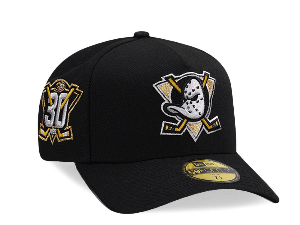 New Era Anaheim Ducks 30th Anniversary Black Prime Edition 59Forty A Frame Fitted Hat