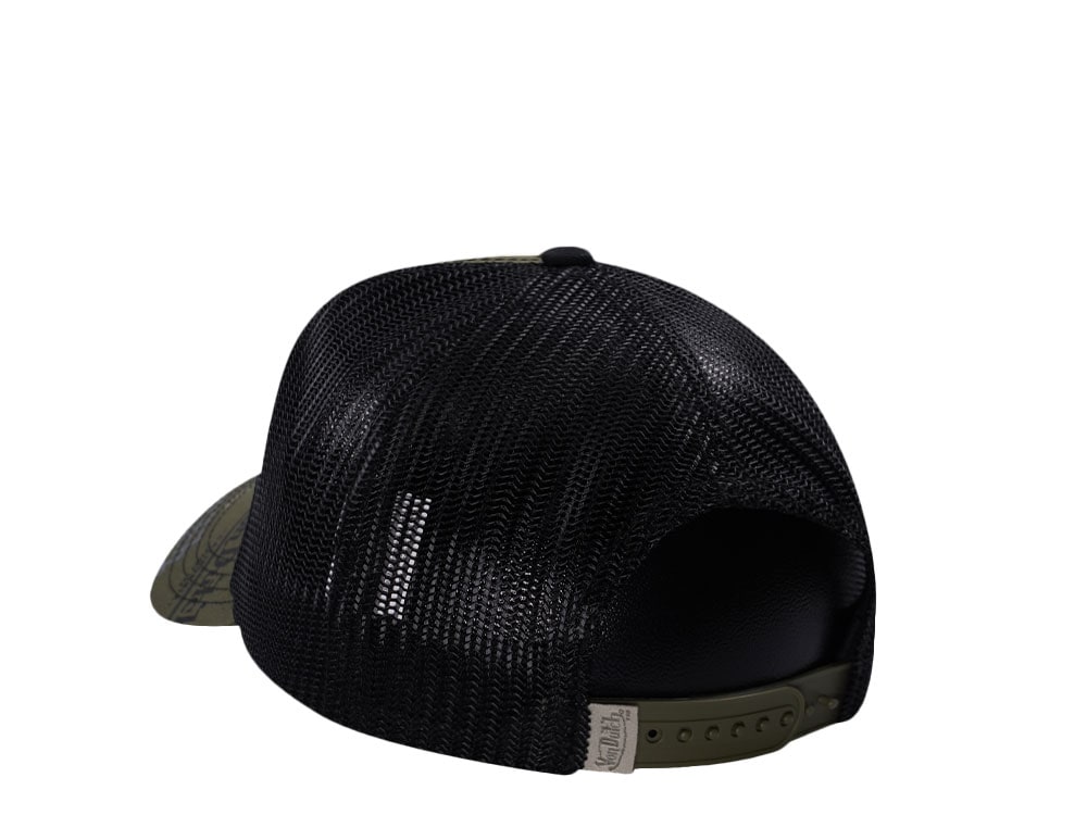 Von Dutch Oval Patch Multilogo Olive  Trucker Snapback Hat