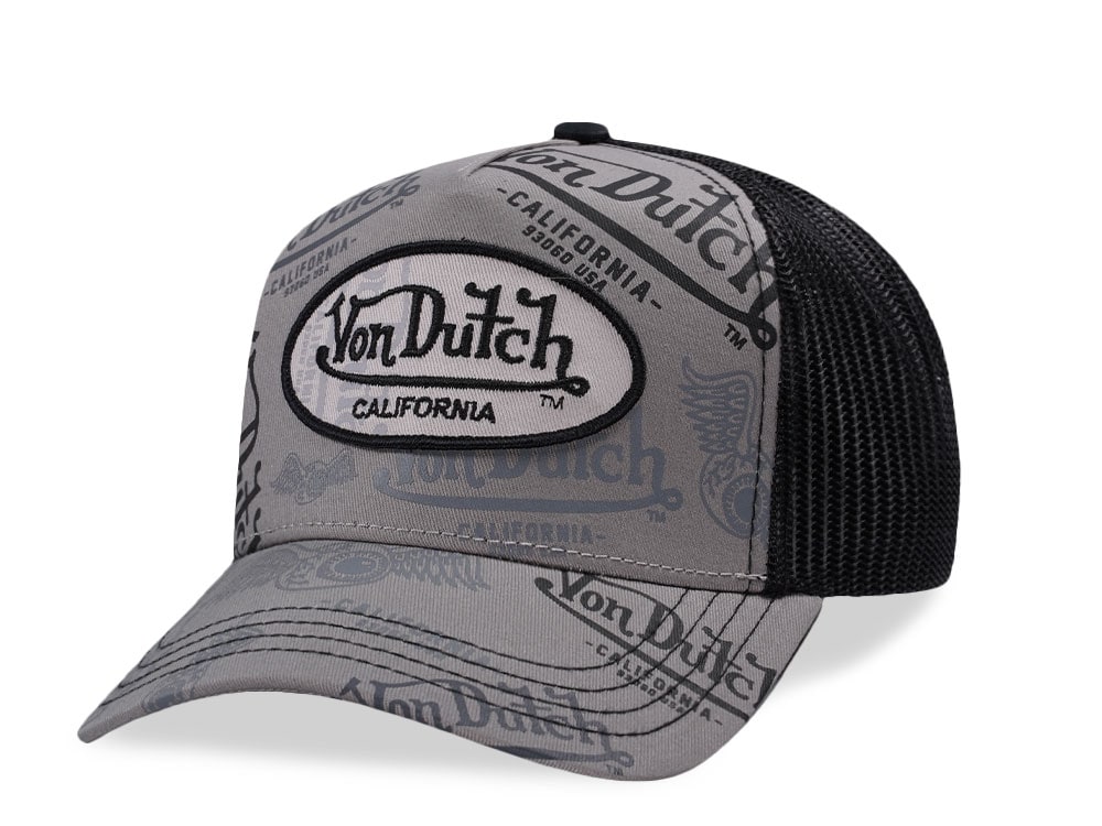 Von Dutch Oval Patch Gray Script Edition Trucker Snapback Hat