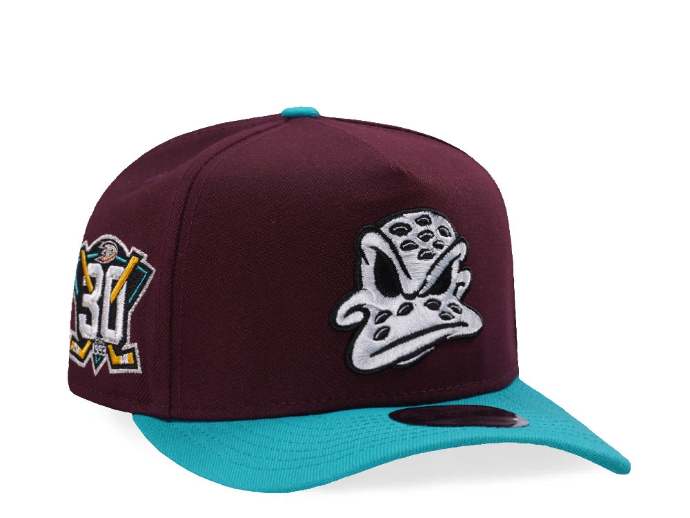 New Era Anaheim Ducks 30th Anniversary Maroon Two Tone Edition 9Fifty A Frame Snapback Hat