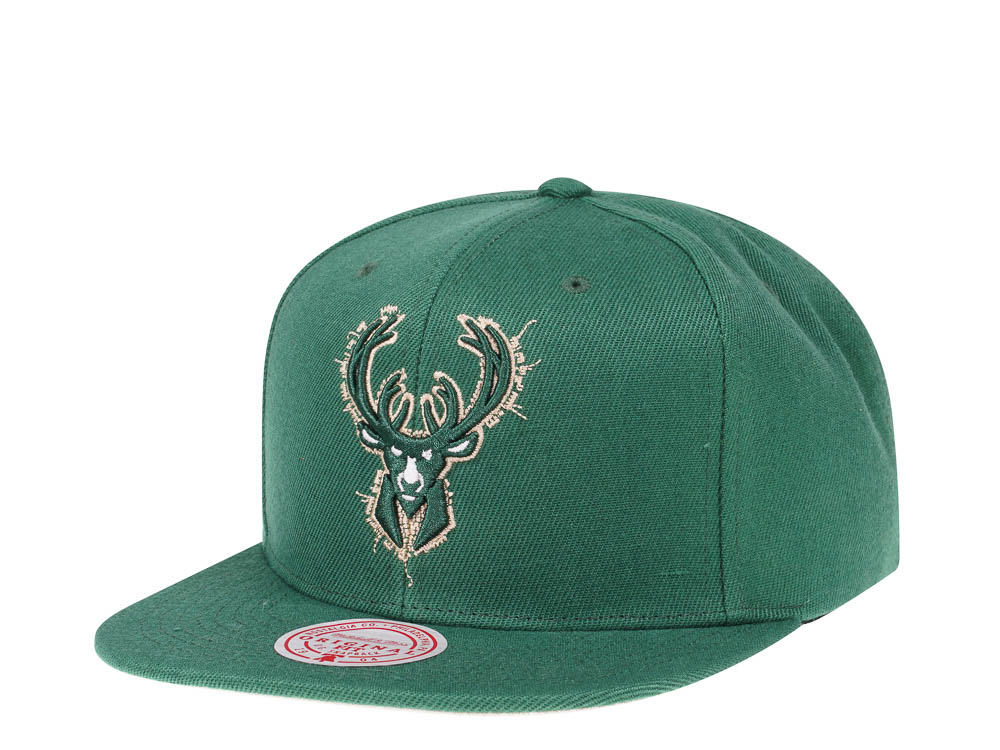 Mitchell & Ness Milwaukee Bucks NBA Embroidery Glitch Hardwood Classic Snapback Hat