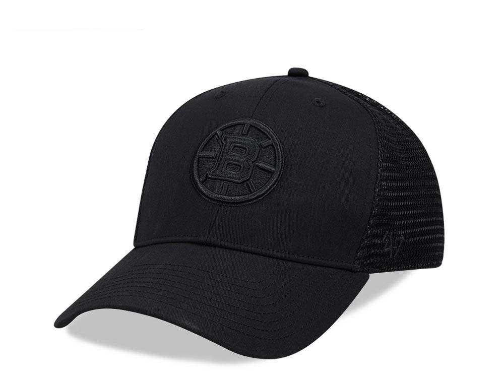 47Brand Boston Bruins Black Branson Mesh All MVP Trucker Snapback Hat