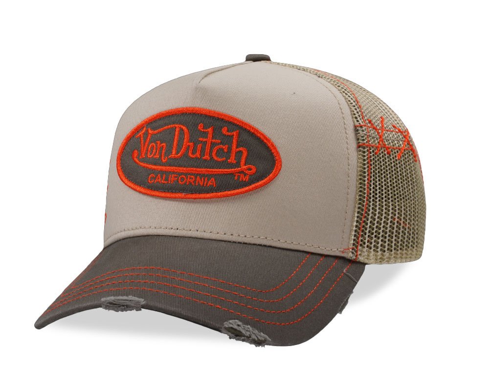 VON DUTCH RED & BEIGE SNAP BACK TRUCKER HAT ADJUSTABLE Von Dutch BAS Beige, Red and Navy Blue Trucker Hat  main image 4