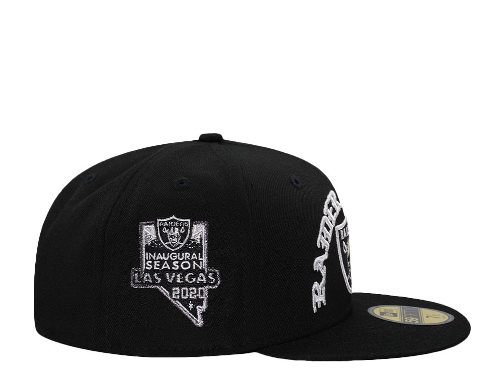 New Era Las Vegas Raiders Inaugural Season 2020 Script Black Prime Edition 59Fifty Fitted Hat