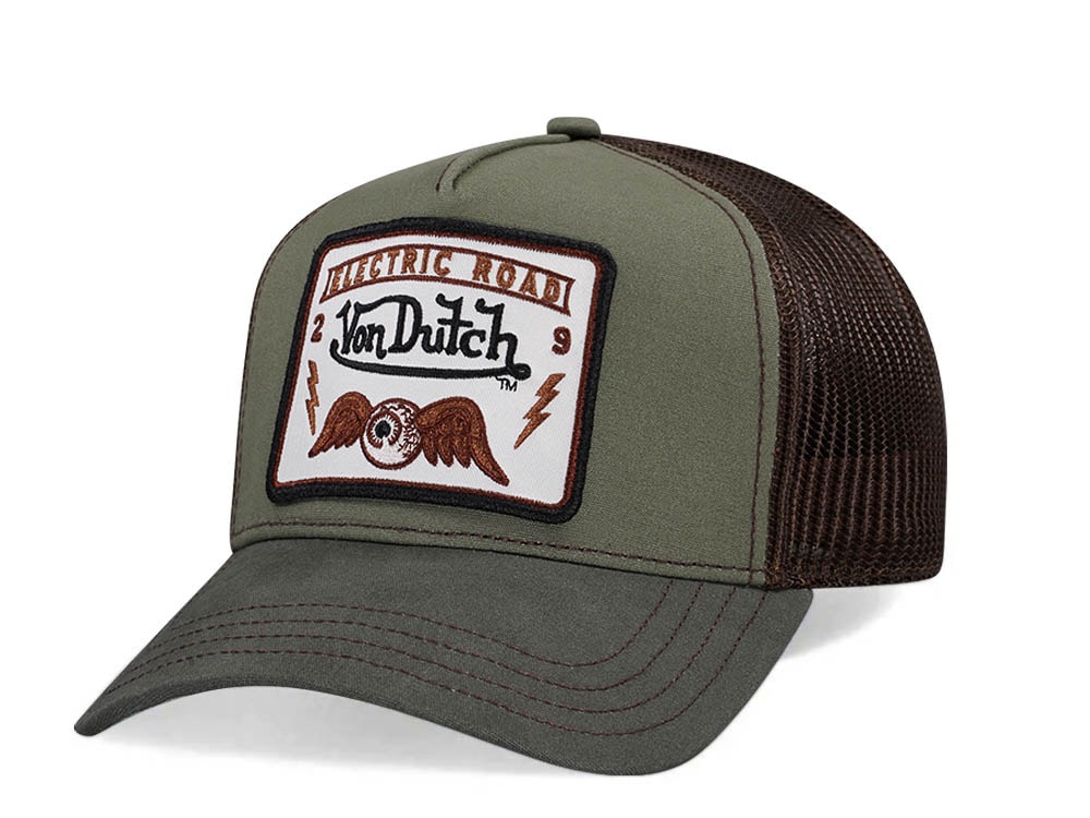 Von Dutch Electric Road Olive Two Tone Edition Trucker A Frame Snapback Hat