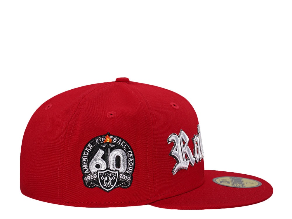 New Era Las Vegas Raiders 60th Anniversary Metallic Script Red Prime Edition 59Fifty Fitted Hat