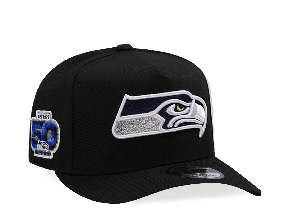 New Era Seattle Seahawks 50th Anniversary Black Prime Edition 9Fifty A Frame Snapback Hat
