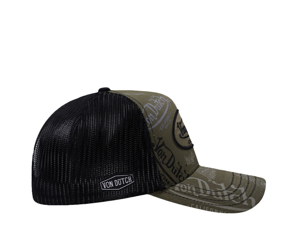 Von Dutch Oval Patch Multilogo Olive  Trucker Snapback Hat