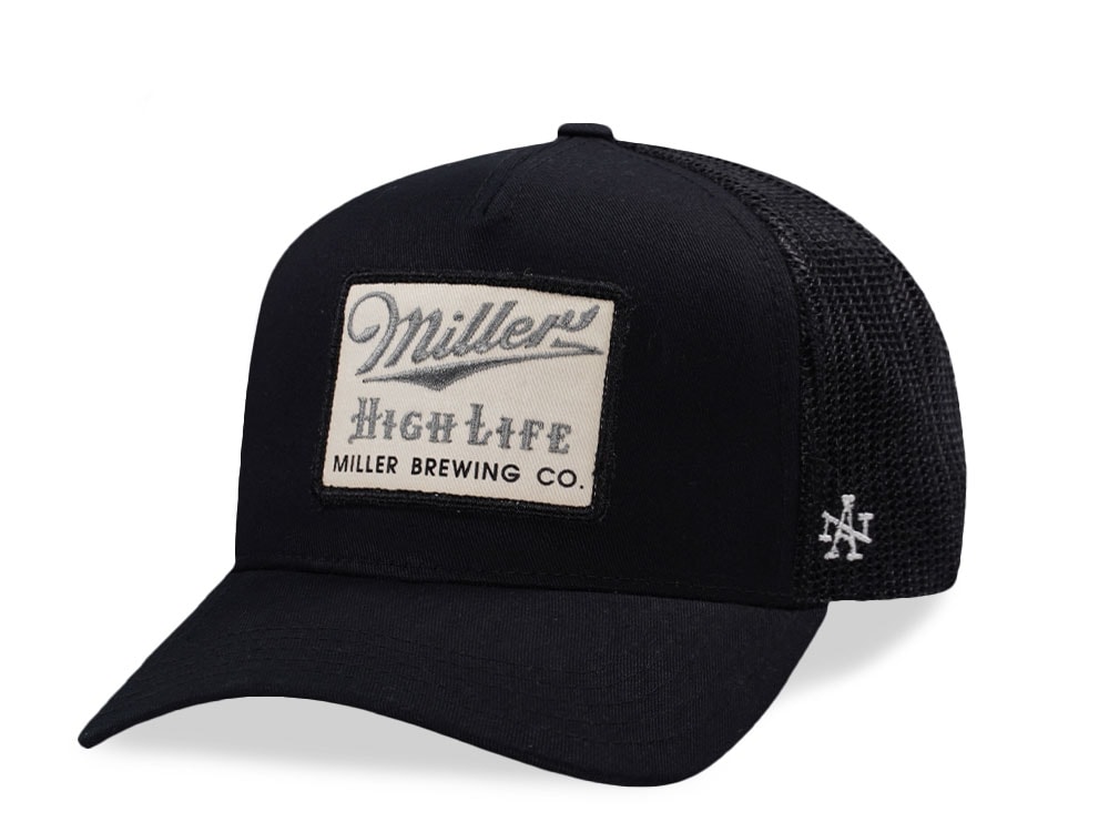 American Needle Miller High Life Black Valin Edition Trucker Snapback Hat