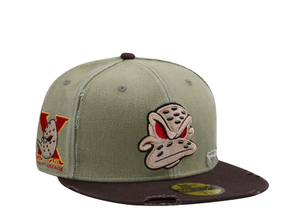 New Era Anaheim Ducks 10th Anniversary Washed Canvas Rifle Green Two Tone Horror Edition 59Fifty Fitted Hat