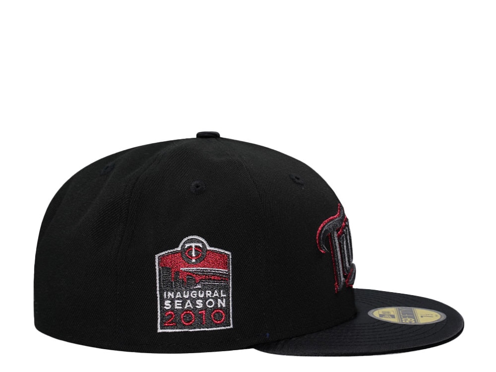 New Era Minnesota Twins Inaugural Season 2000 Shiny Black And Red Satin Brim Edition 59Fifty Fitted Hat