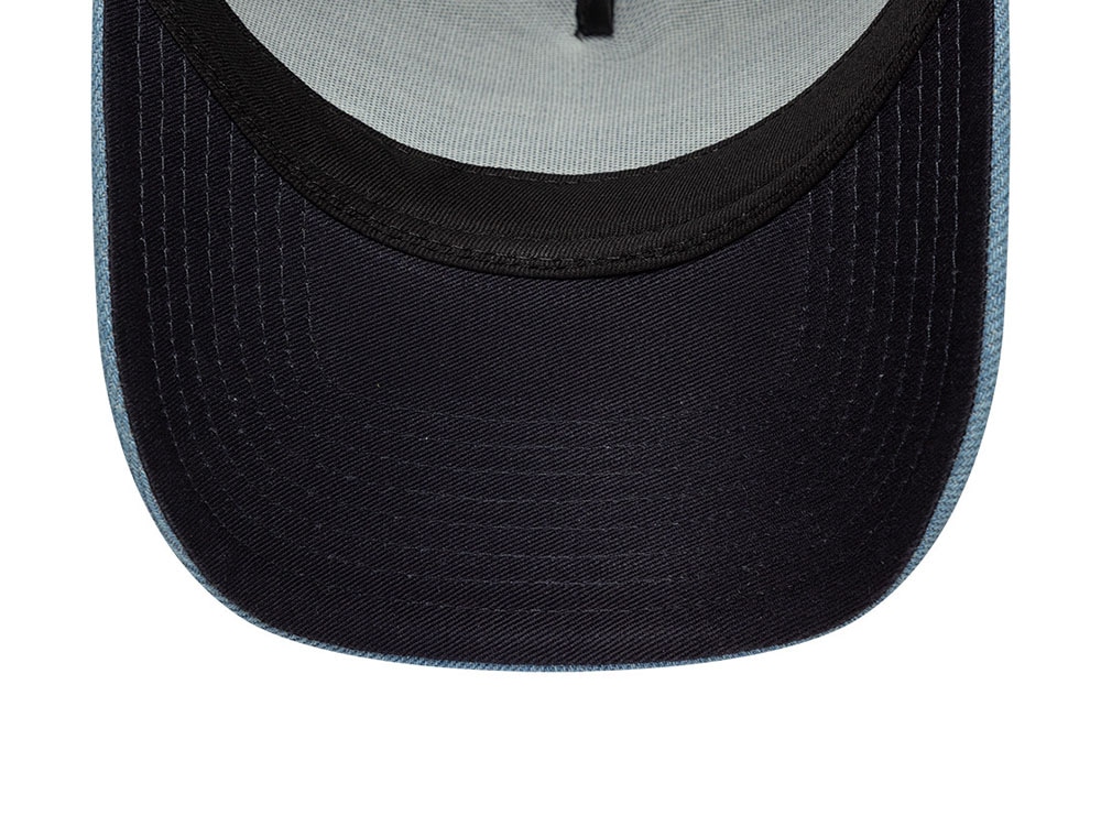 New Era Navy Denim Leather Patch 9Forty A Frame Trucker Snapback Hat