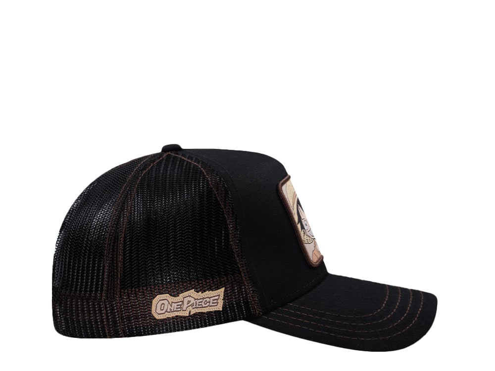 Capslab One Piece Square Patch Luffy Black Brown Trucker Snapback Hat