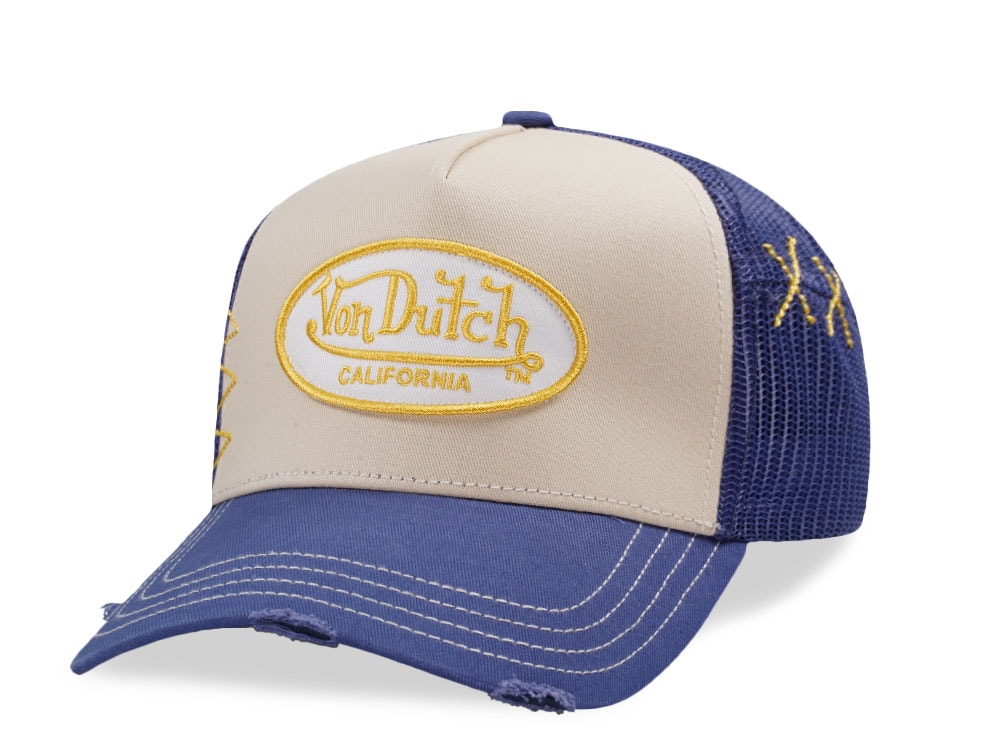 Von Dutch Oval Patch Distressed Two Tone Trucker Snapback Hat