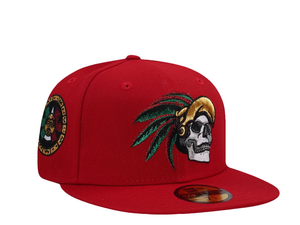 New Era Mexico Aztec Skull Warrior Metallic Red Prime Edition 59Fifty Fitted Hat