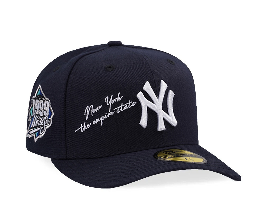 New Era New York Yankees World Series 1999 Script Navy Prime Edition Pre Curved 59Fifty Fitted Hat