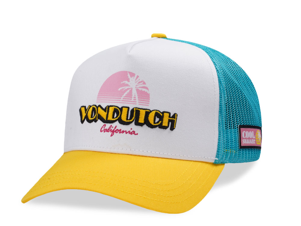 Von Dutch Surf Screen Print Teal Yellow Trucker Snapback Hat