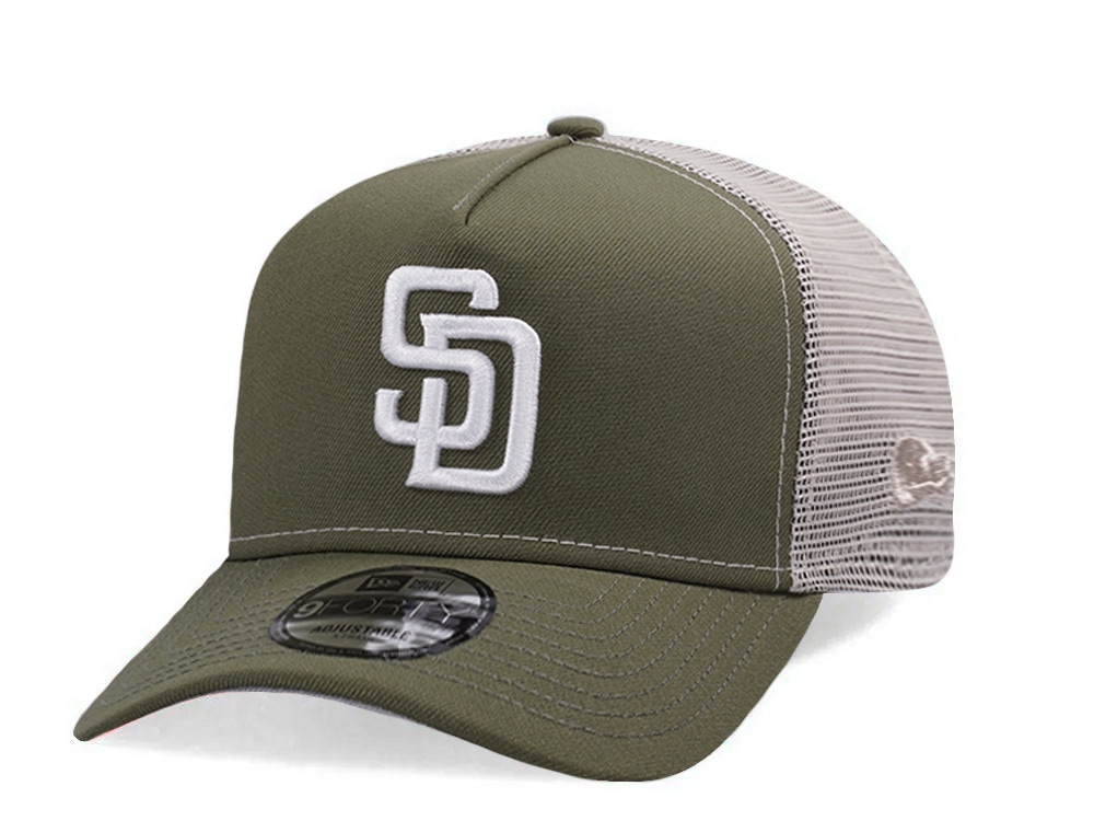 New Era San Diego Padres New Olive Prime Edition 9Forty A Frame Trucker Snapback Hat