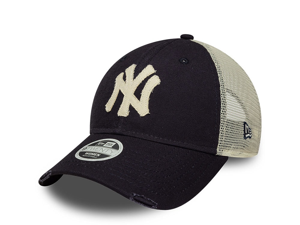 New Era New York Yankees Distressed Navy Edition 9Twenty Womens Trucker Strapback Hat
