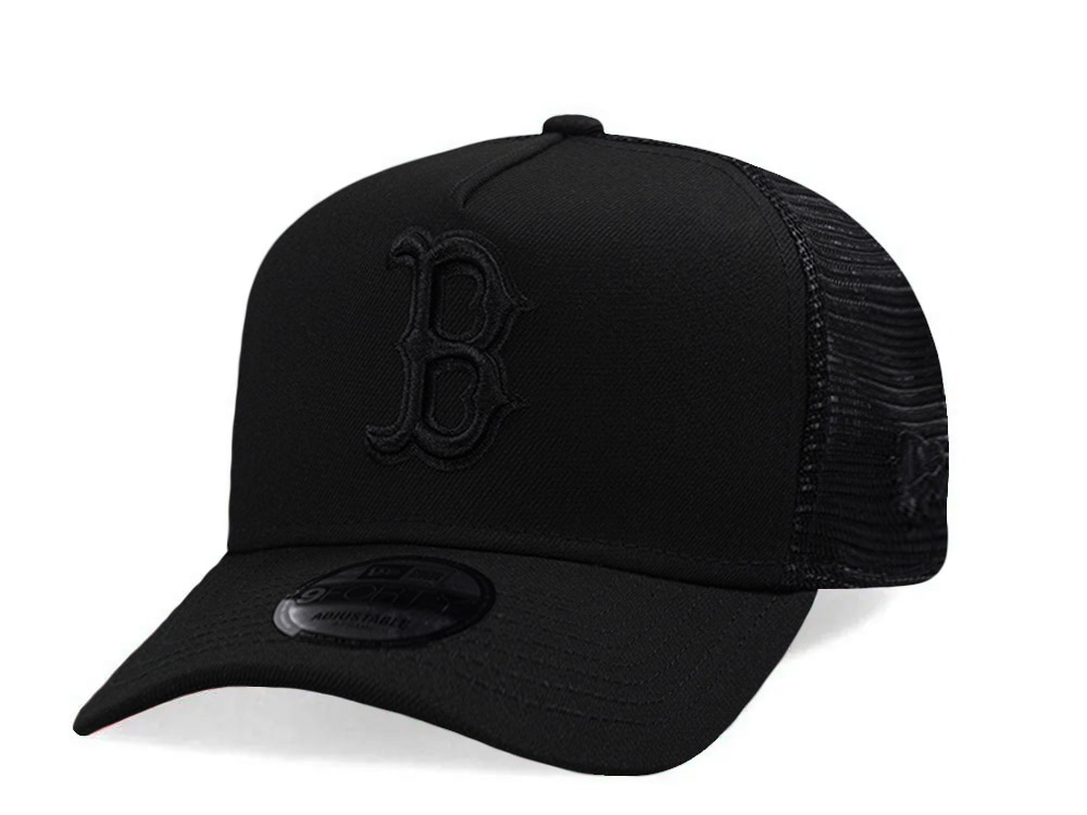 New Era Boston Red Sox Black On Black Edition 9Forty A Frame Trucker Snapback Hat