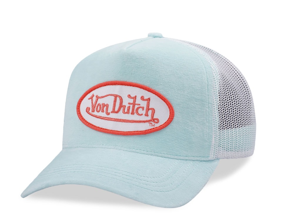 Von Dutch Oval Patch Light Teal Velour Edition Trucker Snapback Hat