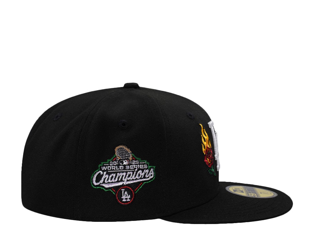 New Era Los Angeles Dodgers World Series 2025 Champions Flame Rose Black Edition 59Fifty Fitted Hat