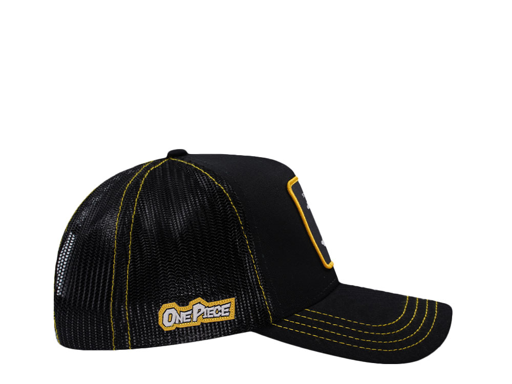 Capslab One Piece Straw Hat Crew Flag Black Trucker Snapback Hat