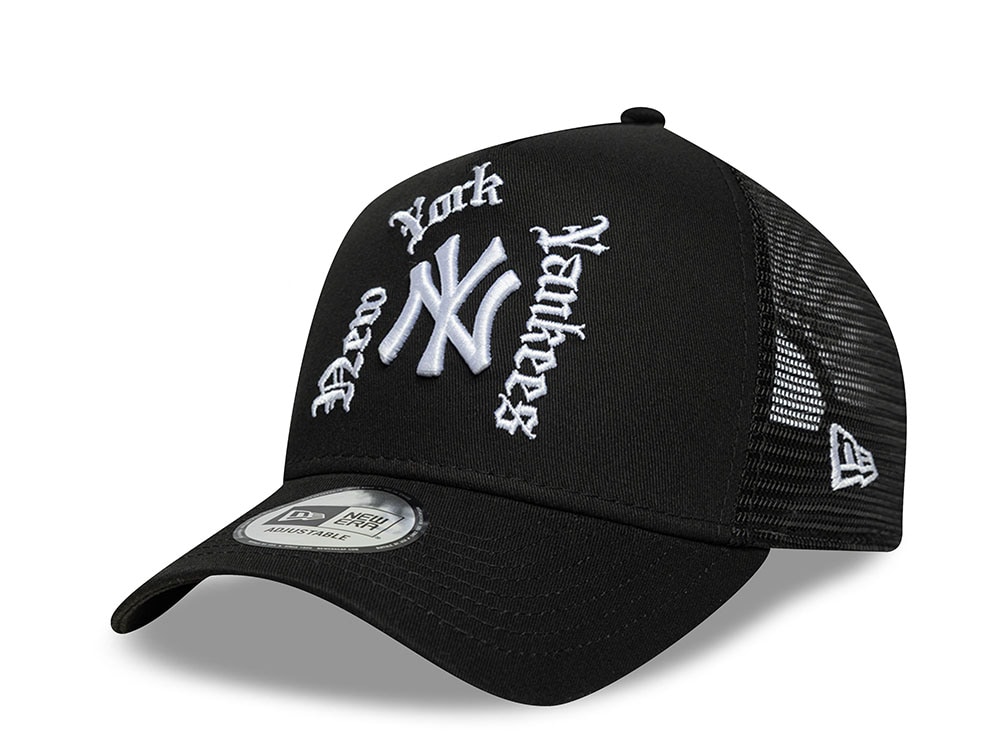 New Era New York Yankees Wordmark Black Prime Edition 9Forty A Frame Trucker Snapback Hat