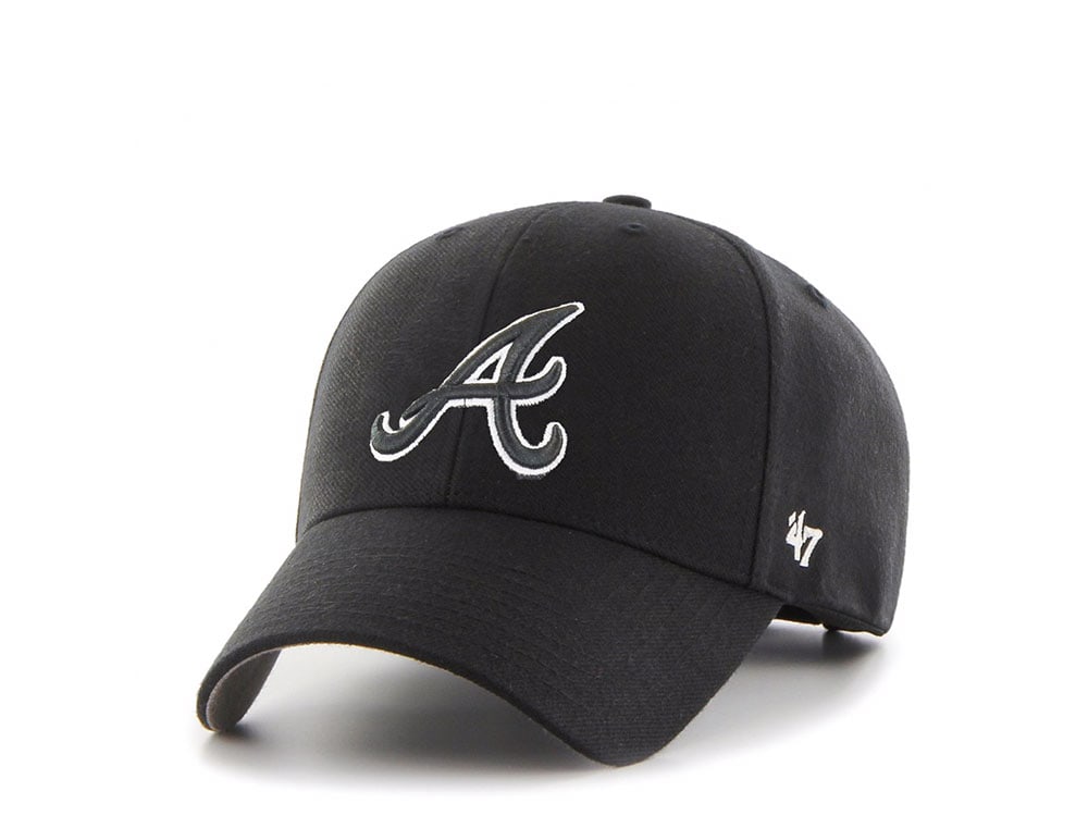47Brand Atlanta Braves White on Black Classic Snapback Hat