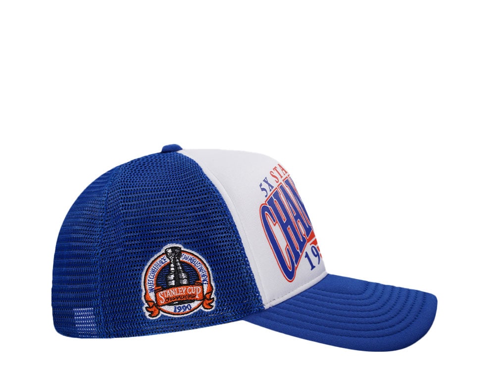 47Brand Edmonton Oilers Vintage 1990 Stanley Cup Blue Foam Champ Offside Trucker Snapback Hat
