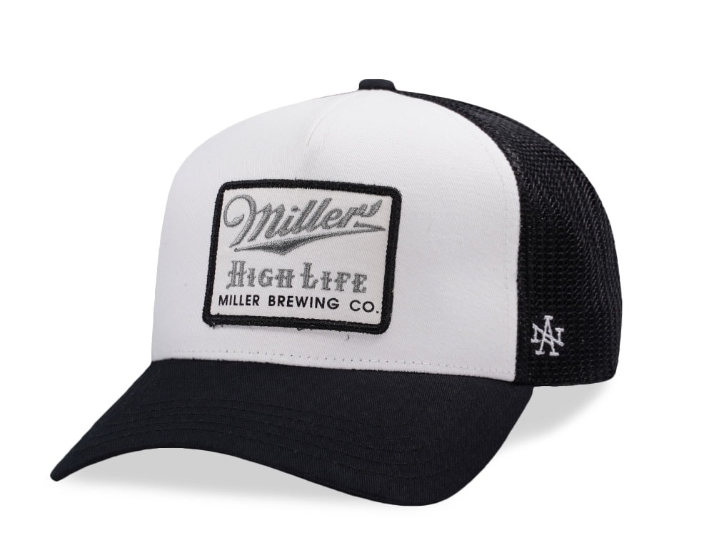 American Needle Miller High Life White And Black Valin Edition Trucker Snapback Hat