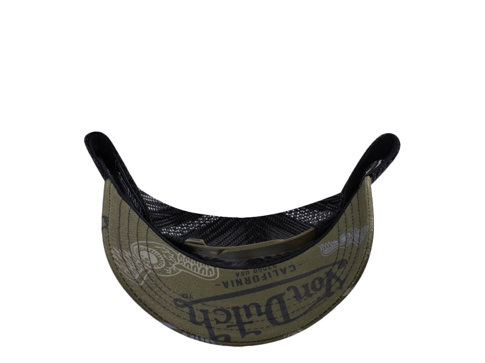 Von Dutch Oval Patch Multilogo Olive  Trucker Snapback Hat