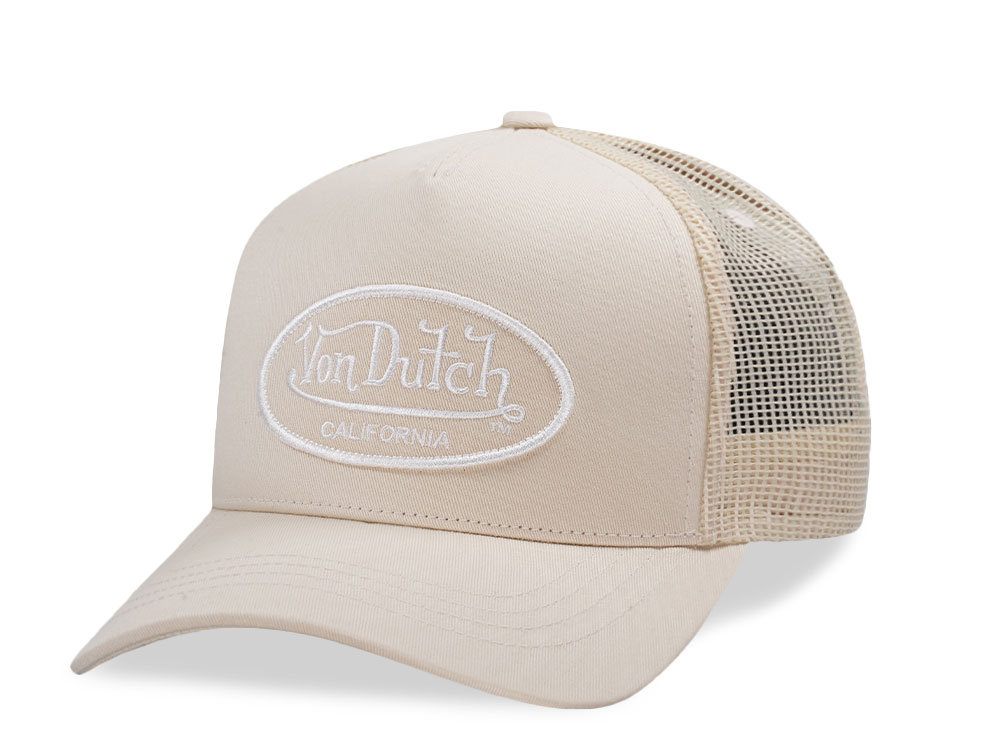 Von Dutch Oval Patch Beige Trucker Strapback Hat