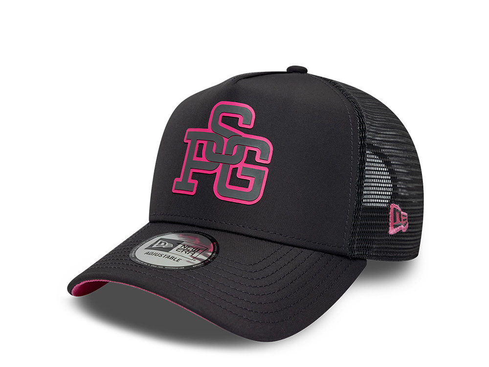 New Era Paris Saint Germain Neon Pink Gray Prime Edition 9Forty A Frame Trucker Snapback Hat