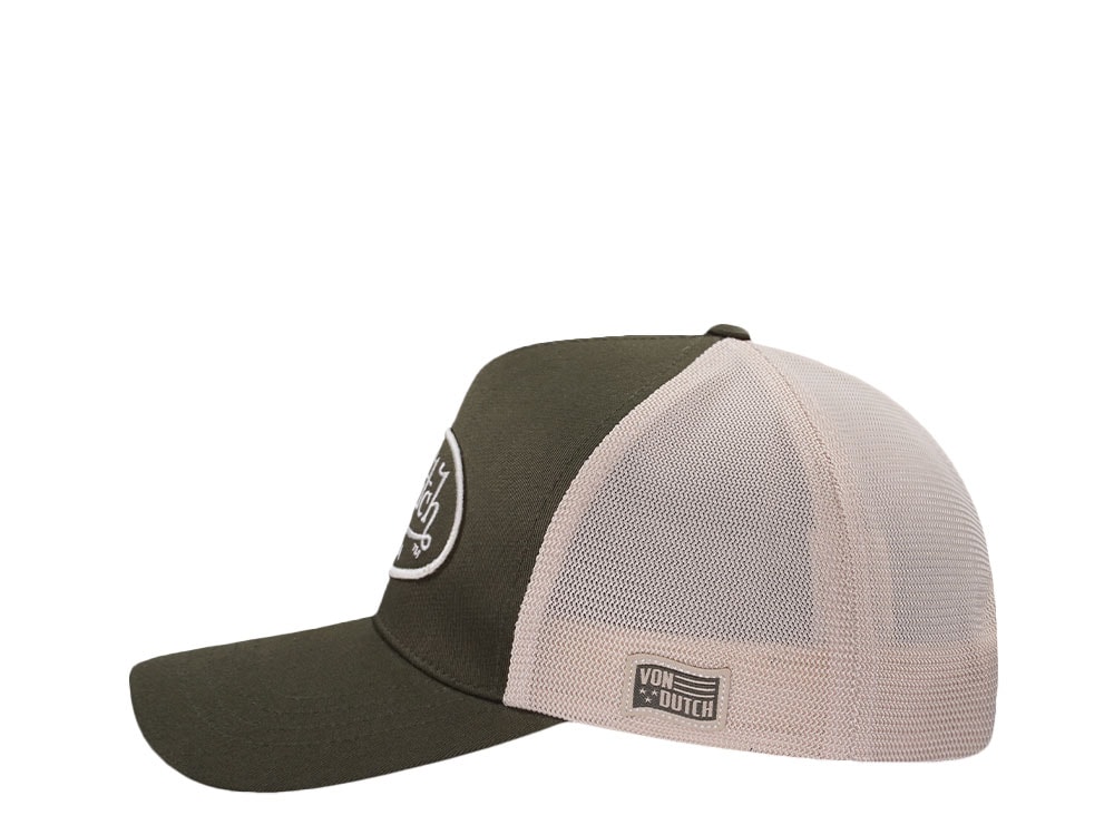 Von Dutch Embroidered Oval Patch Olive Trucker Strapback Hat