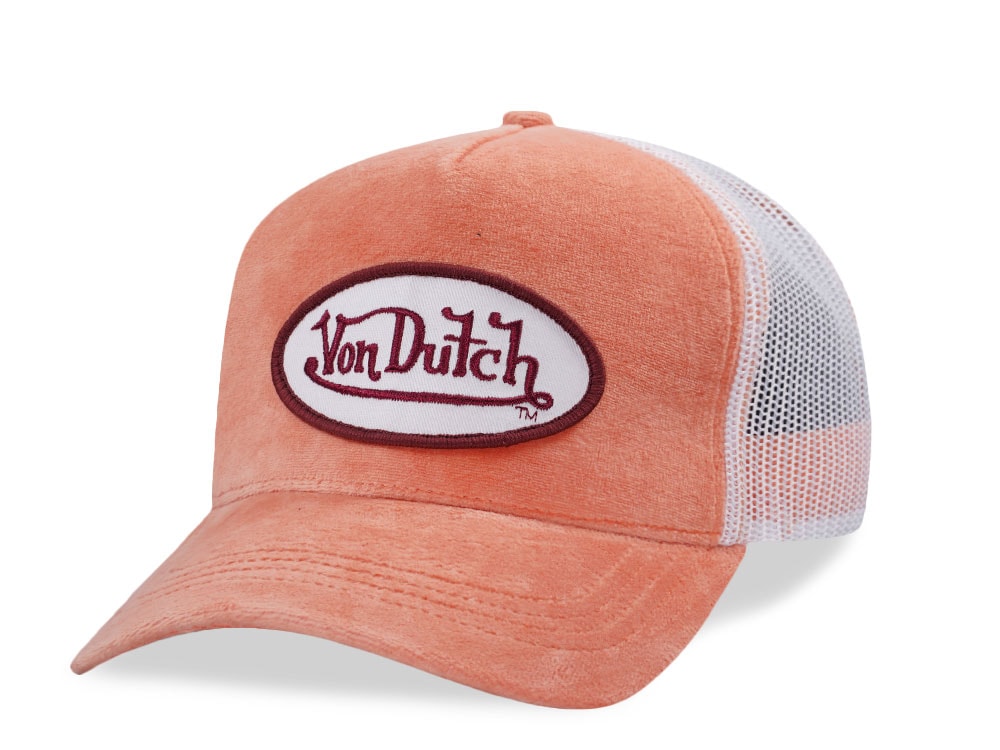 Von Dutch Oval Patch Peach Velour Edition Trucker Snapback Hat