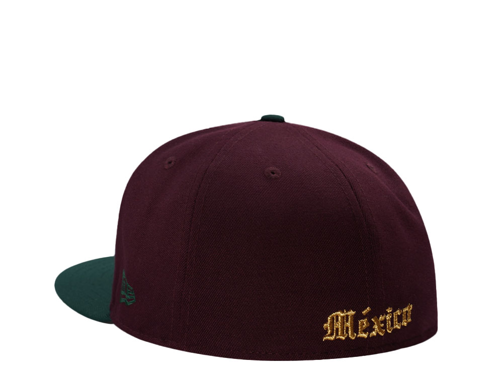 New Era Mexico Aztec Warrior Mask Maroon Edition 59Fifty Fitted Hat