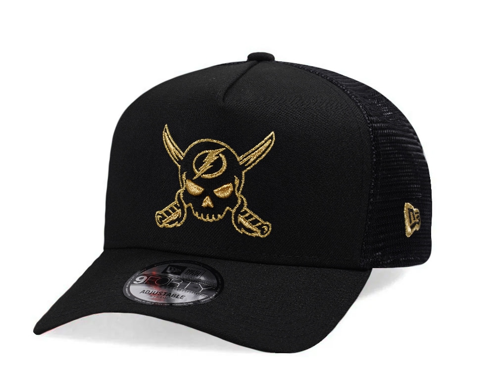 New Era Tampa Bay Lightning Metallic Gold Black Edition 9Forty A Frame Trucker Snapback Hat