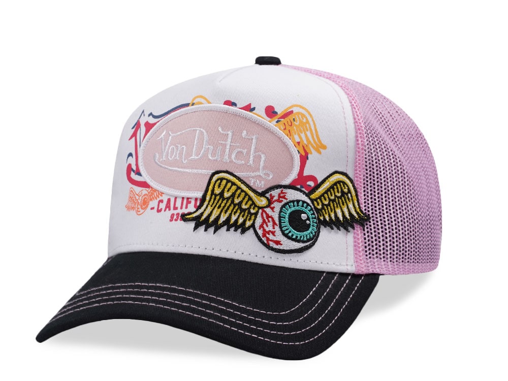 Von Dutch Oval Patch Flying Eye Pink Trucker Snapback Hat