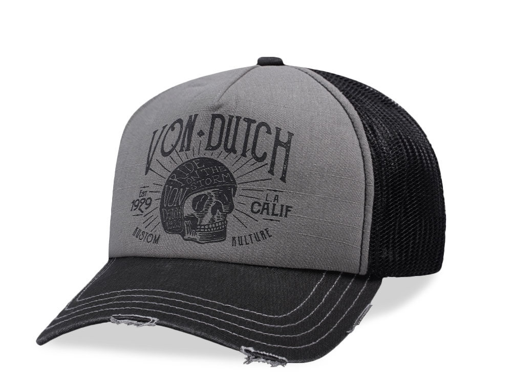 Von Dutch Screen Print Gray Black Trucker Snapback Hat