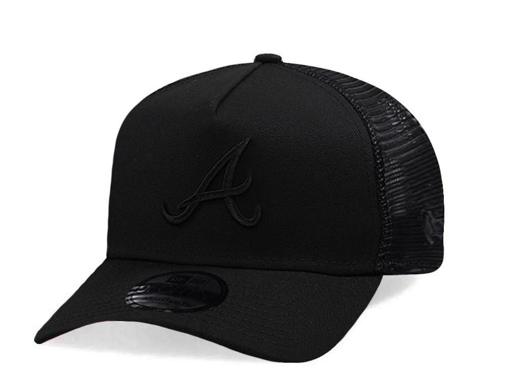 New Era Atlanta Braves Black On Black Edition 9Forty A Frame Trucker Snapback Hat