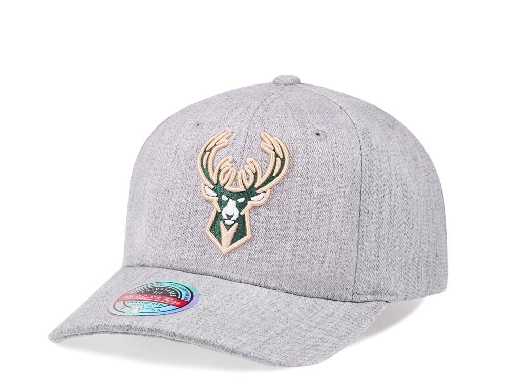 Mitchell & Ness Milwaukee Bucks Heather Gray Red Line Solid Flex Snapback Hat