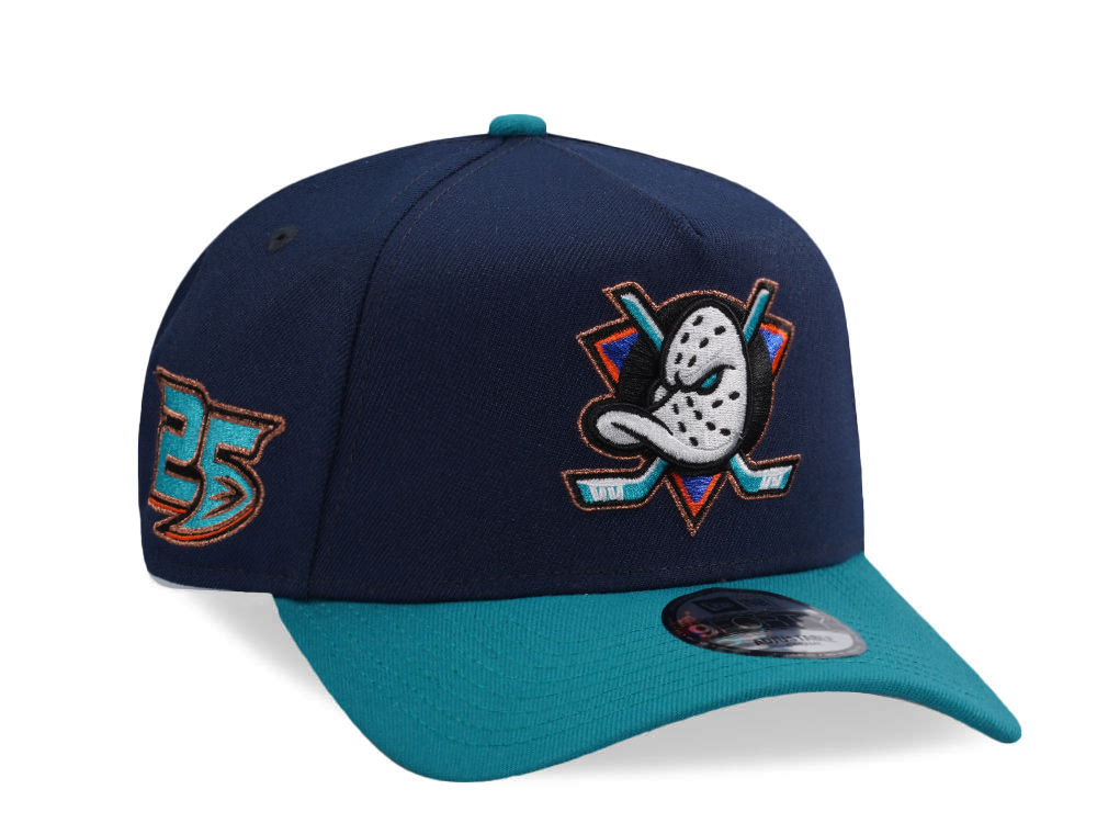 New Era Anaheim Ducks 25th Anniversary Ocean Blue Two Tone Edition 9Forty A Frame Snapback Hat