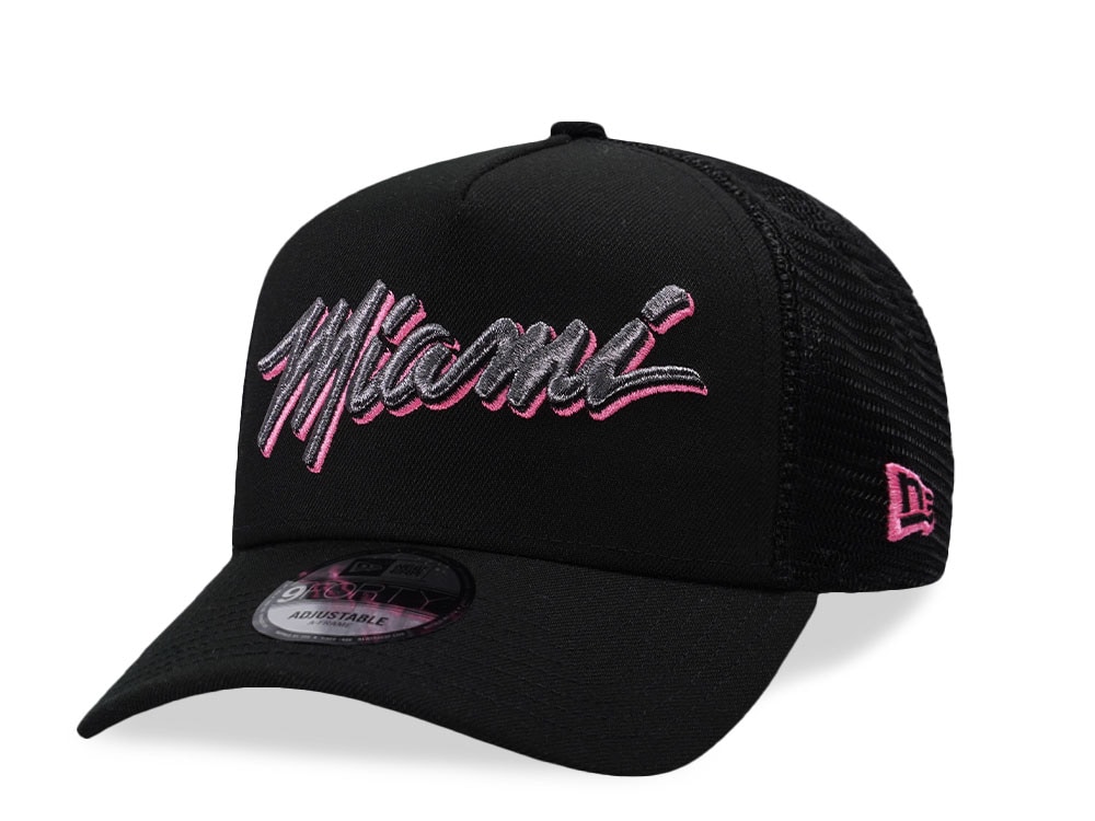 New Era Miami Heat Black Prime Edition 9Forty A Frame Trucker Snapback Hat
