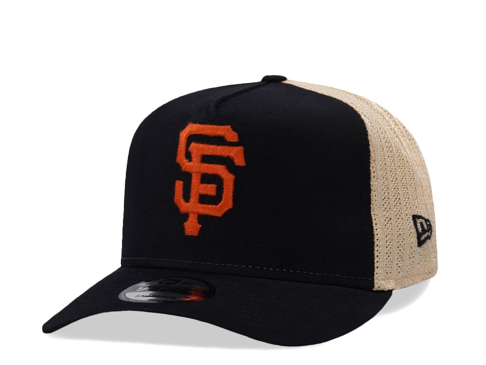 New Era San Francisco Giants Grained Black Edition 9Fifty Trucker A Frame Snapback Hat