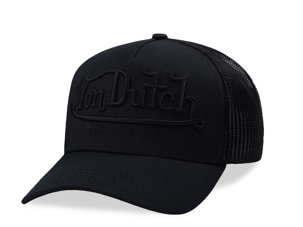 Von Dutch Script Black Trucker Snapback Hat