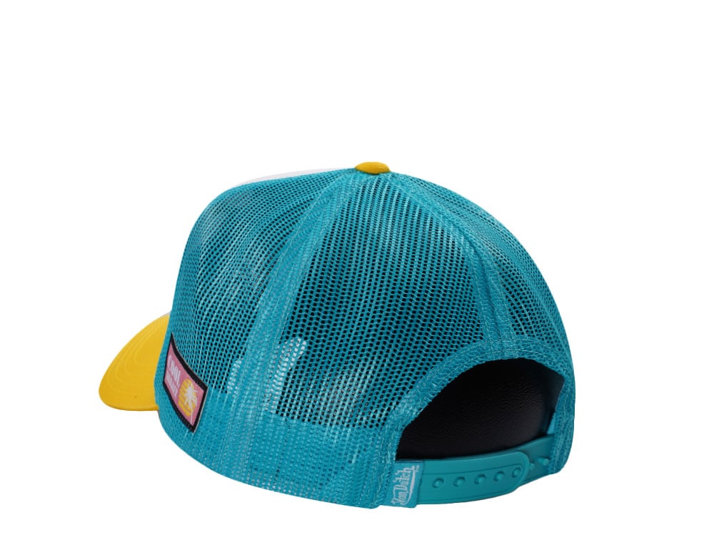 Von Dutch Surf Screen Print Teal Yellow Trucker Snapback Hat