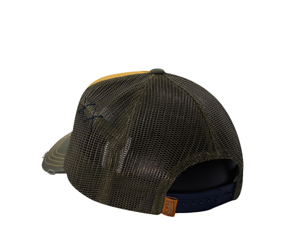 Von Dutch Distressed Oval Patch Yellow Trucker Snapback Hat