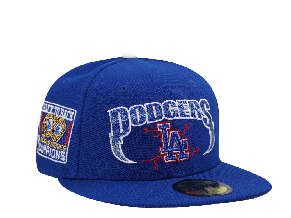 New Era Los Angeles Dodgers Back to Back Champions Metallic Royal Blue Prime Edition 59Fifty Fitted Hat