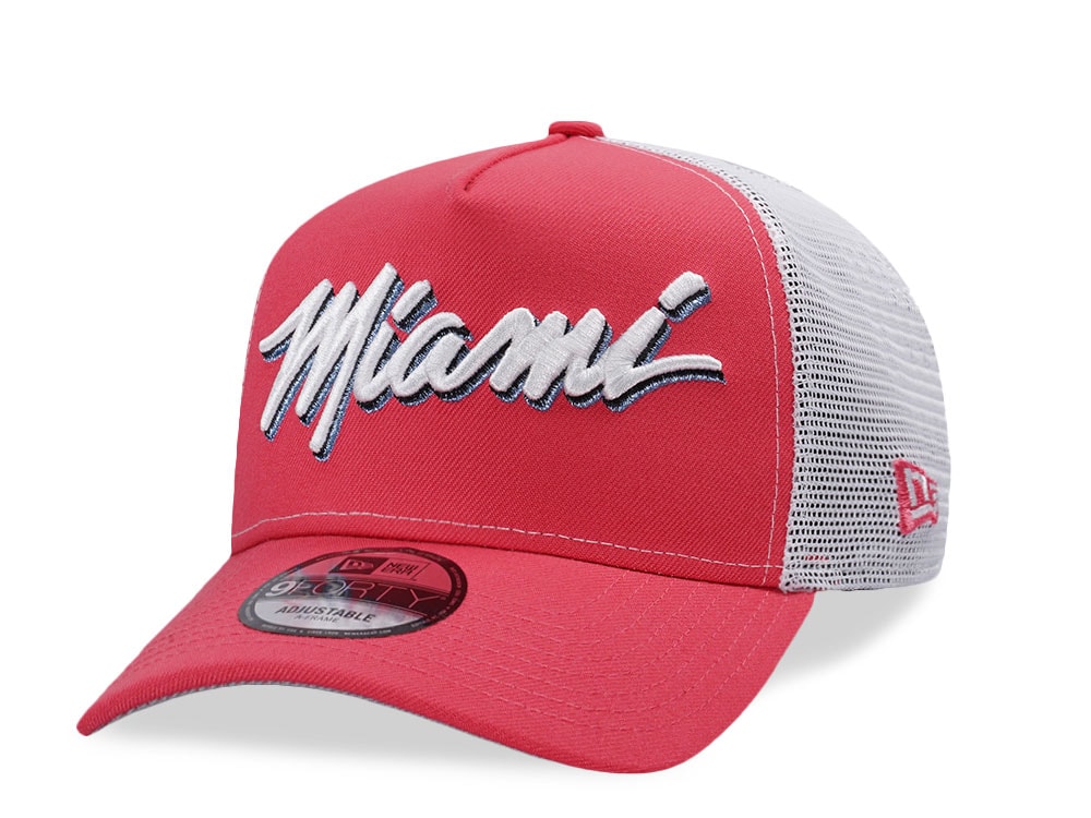 New Era Miami Heat Coral Pink Prime Edition 9Forty A Frame Trucker Snapback Hat